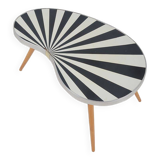 Kidney-shaped vintage side table with handmade ray pattern, 1960s