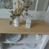 Re-enchanted bookcase in pearl gray, light oak waxed top.