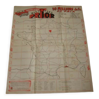 Ancienne affiche publicitaire "Biscottes Prior" - années 50 - Jeu du Grand Rallye