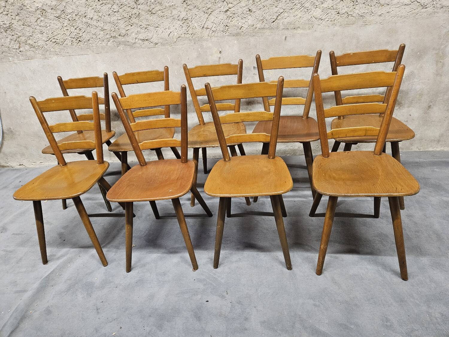 Lot of 9 1960s Campagarde bistro chairs