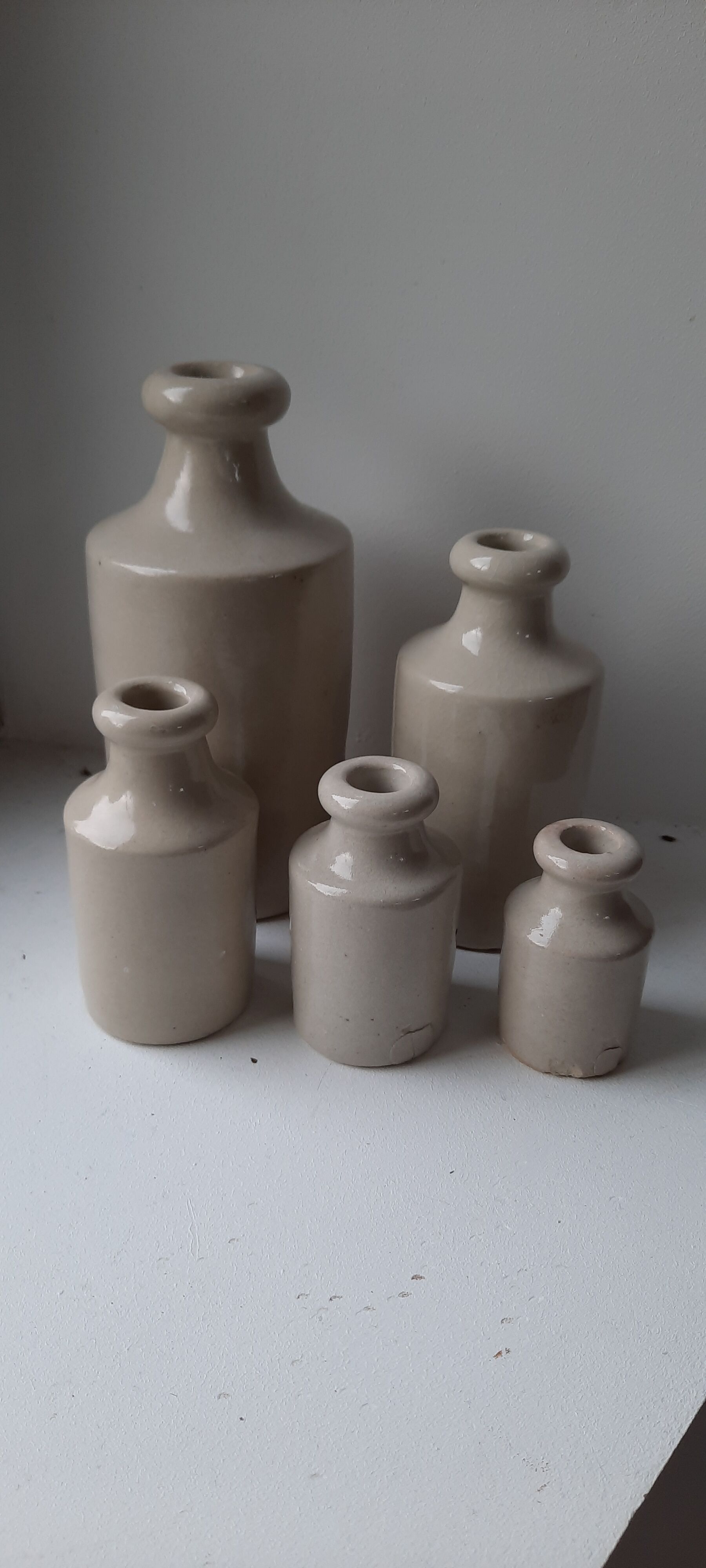 Set of mercury bottles Bourdon freres Paris in glazed sandstone
