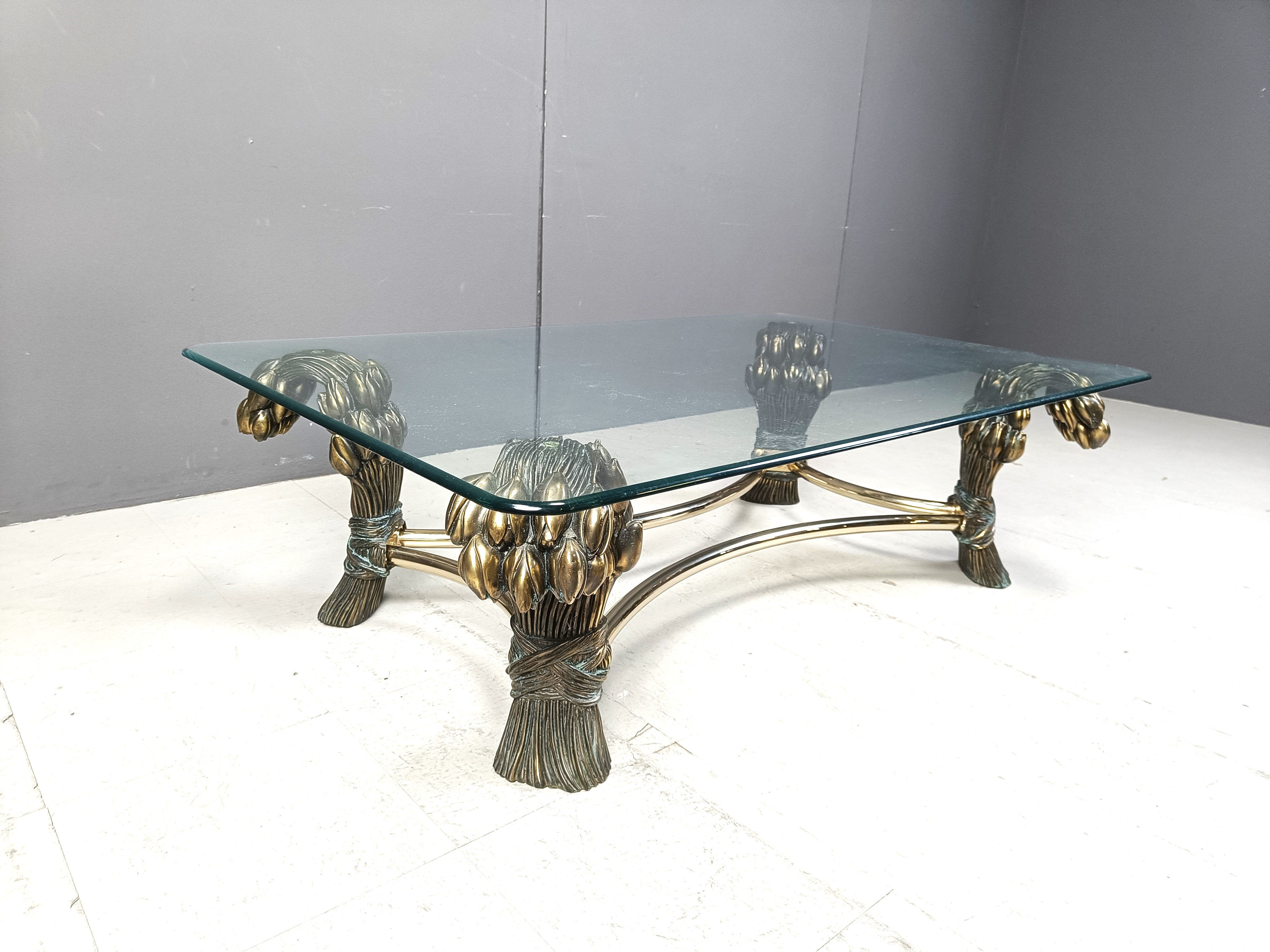 Vintage brass flower coffee table, 1970s