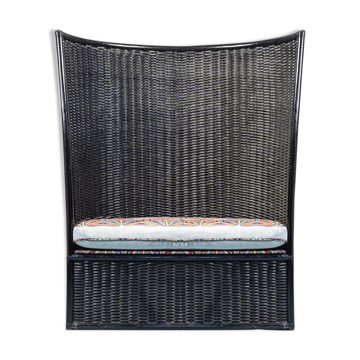 Armchair wood woven Roberti rattan vintage 70s vintage