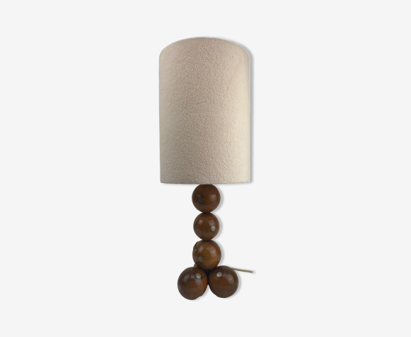 Lampe de table à boule à sphère en bois fabriquée à la main, années 1970