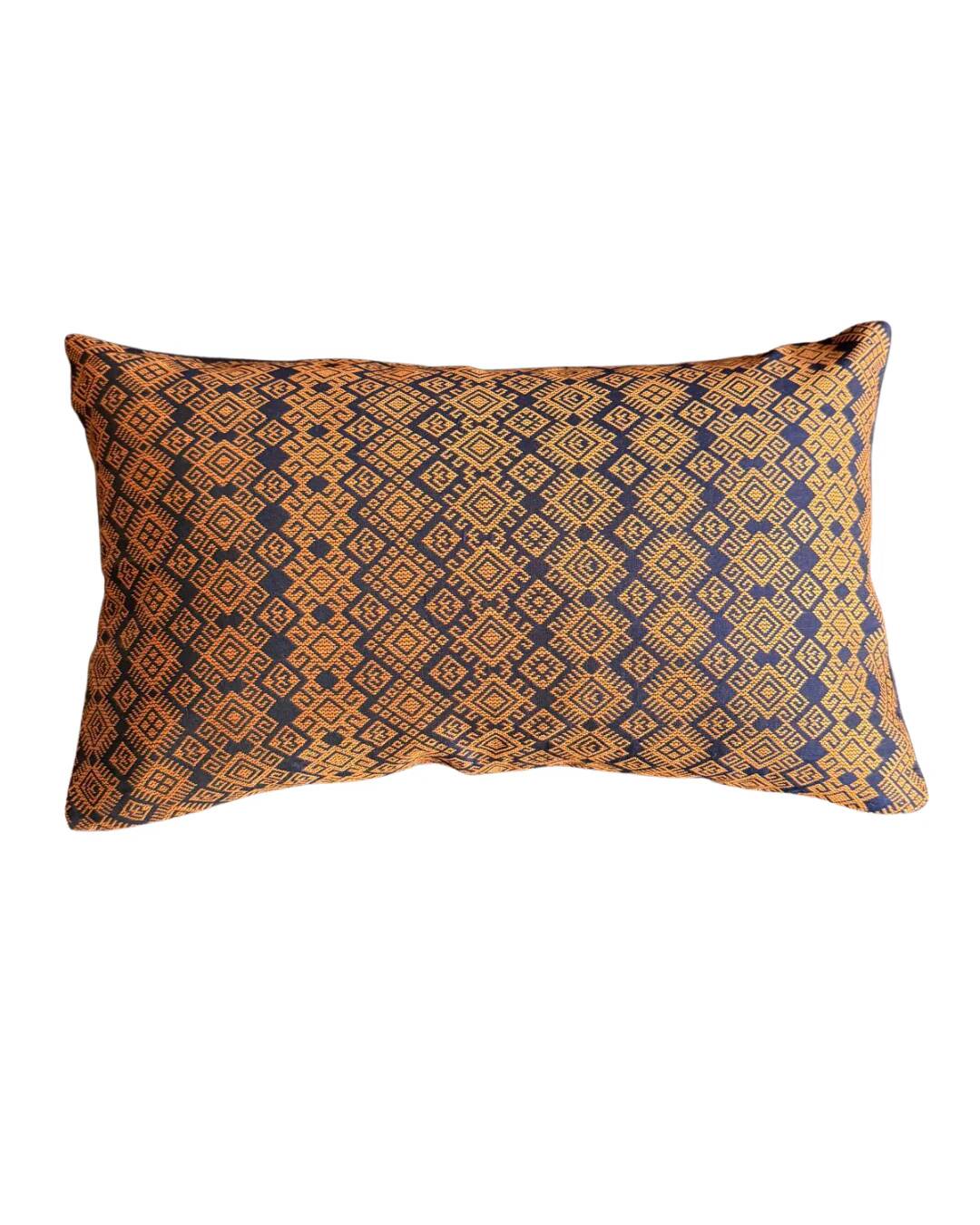 Navy blue and orange Kachin cushion cover (RIDA)