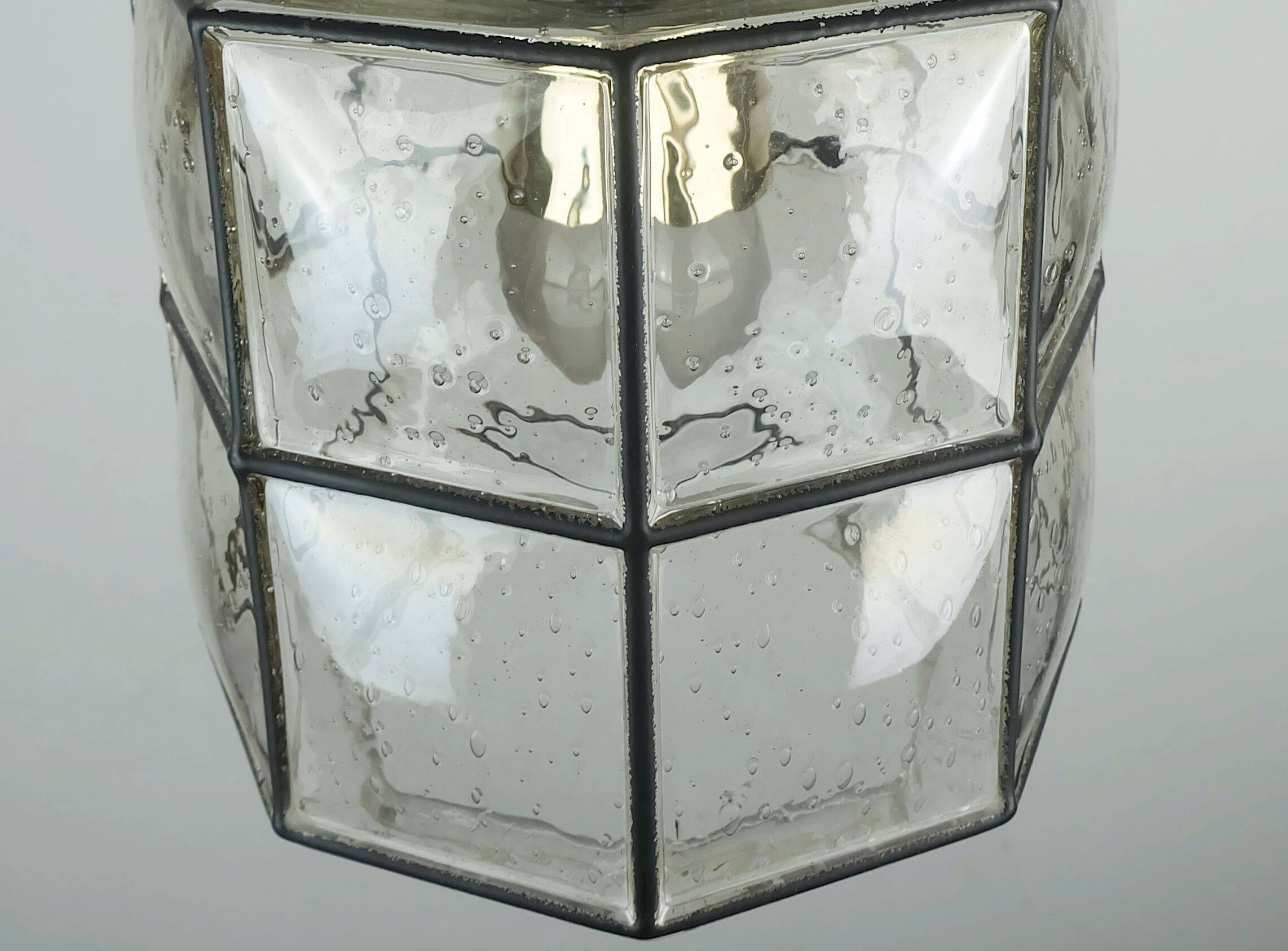 1960s 70s glashuette limburg PENDANT LAMP clear glass shade and brass