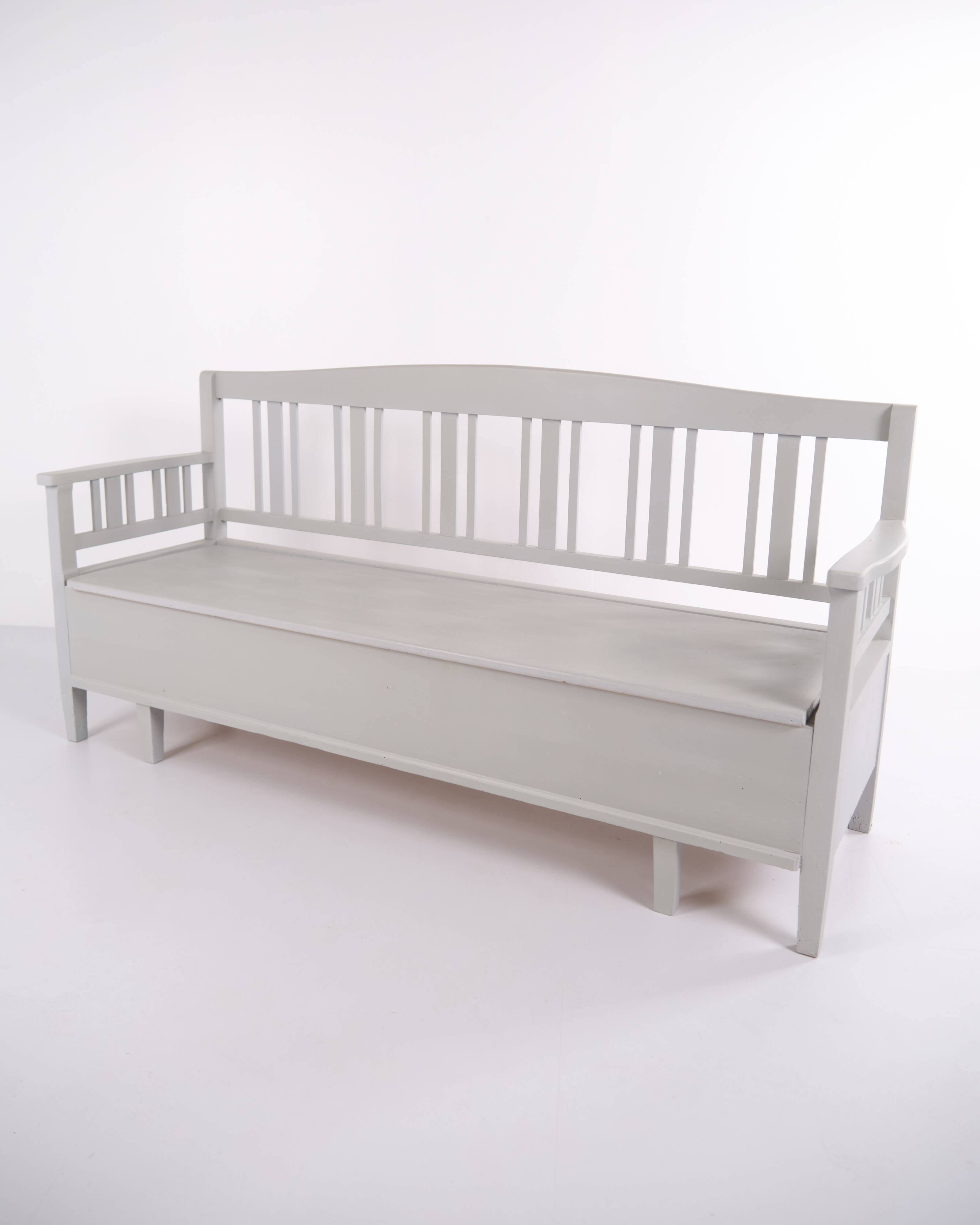 Swedish bench – grey painted – antique – painted pine – c. 1860s