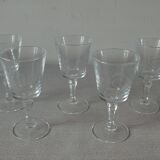 Set of 5 old glasses with initial c monogram engraved 9.7 cm