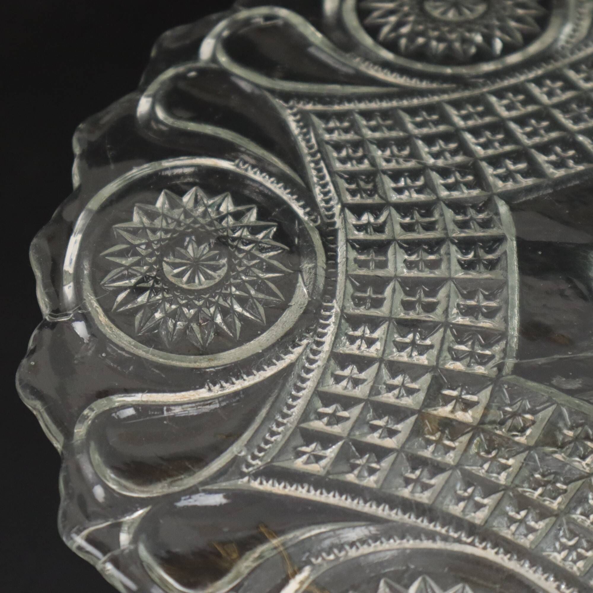 Clear Art Deco Cake Stand Pressed Glass Star Motif Cake Stand