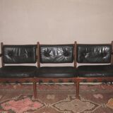Cadett 3.seater sofa in teak and leather by Eric Merthen, Sweden 1960s
