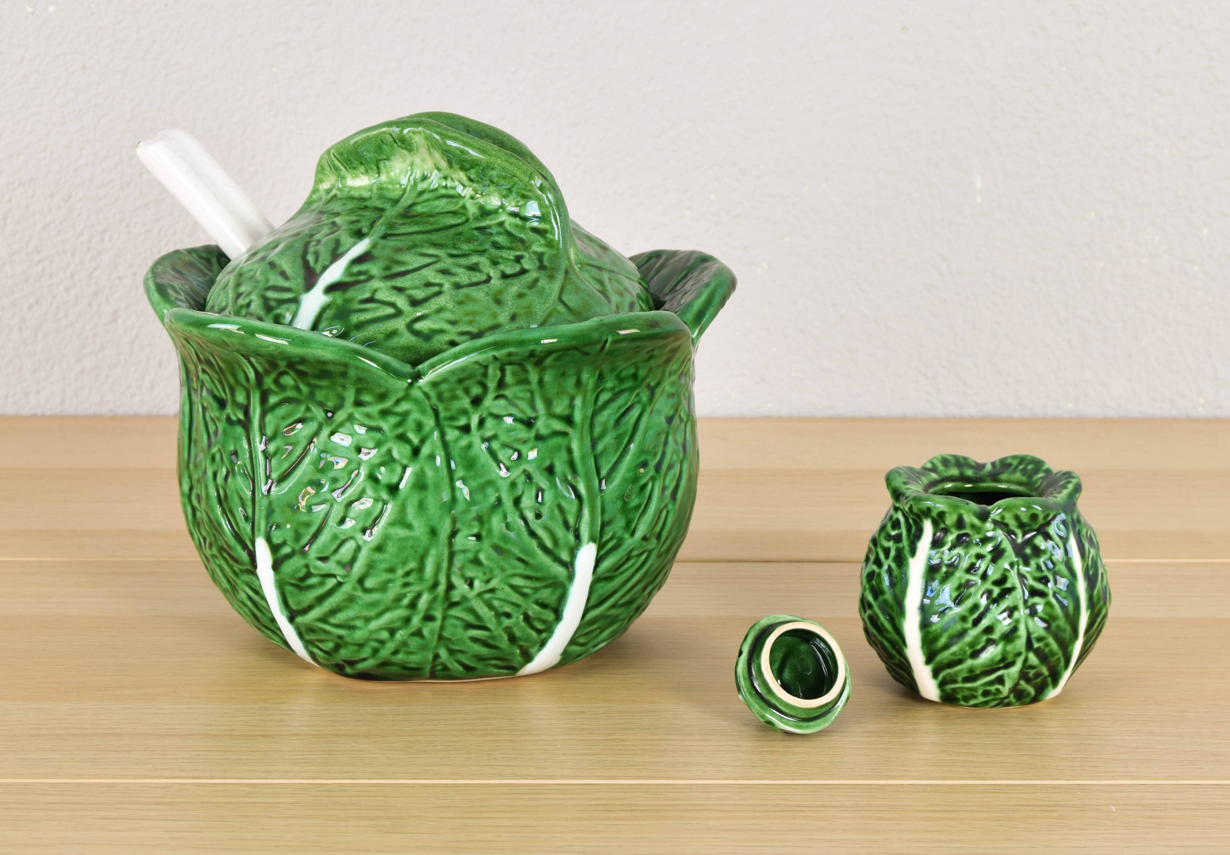 Vintage Ceramic Bordallo Pinheiro Cabbage Salt Shaker, Portugal 60s