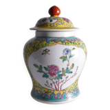 Chinese Famille Rose Porcelain Jar with Lid, Yellow Ground Floral Decoration