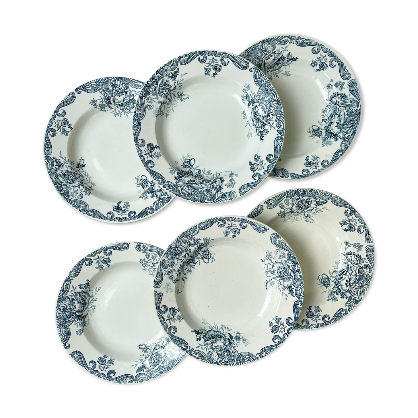 6 assiettes creuses vintage terre de fer clairefontaine modèle "pavot"