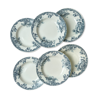6 vintage hollow plates iron earth clairefontaine model "poppy"