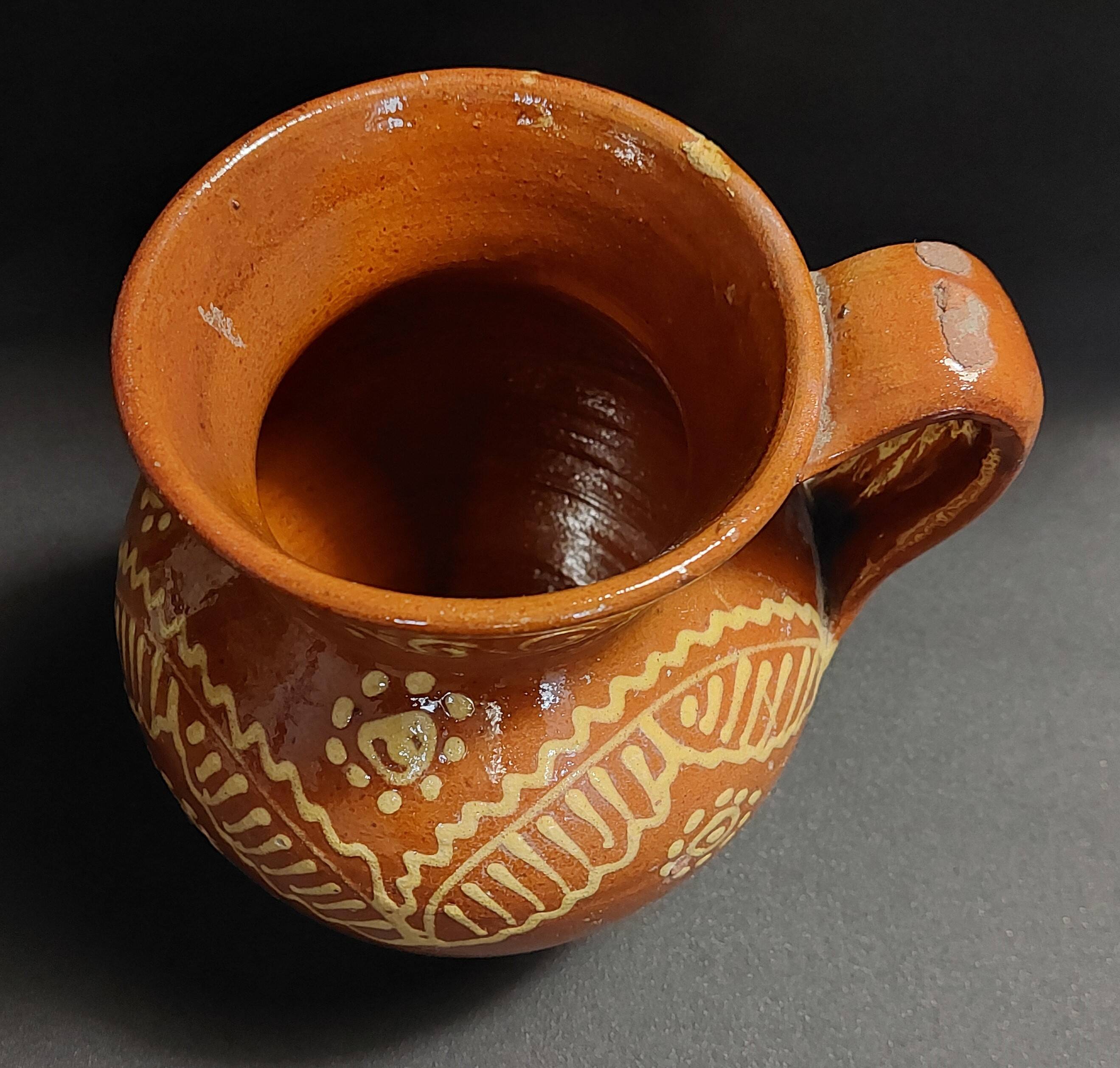 Varnished terracotta jug from Portugal, early 20th century.