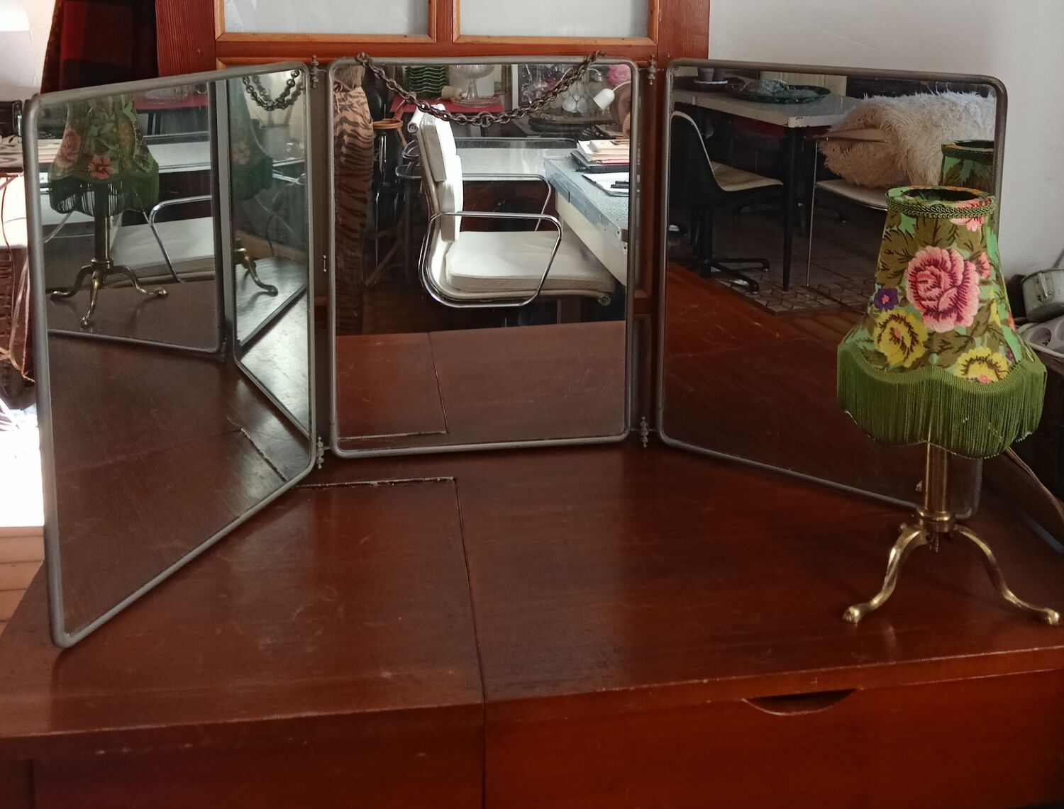 King size triptych barber mirror
