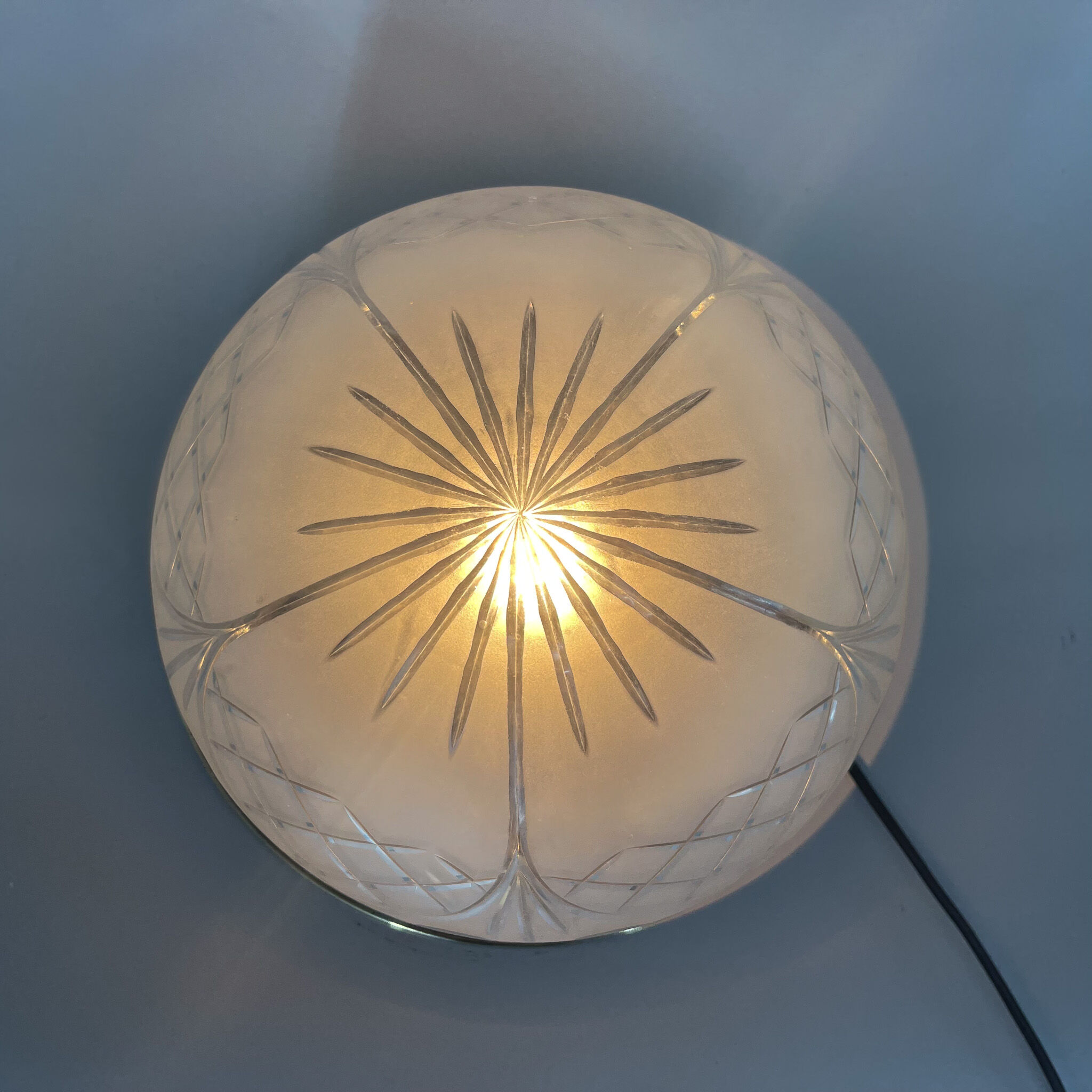 Art deco brass & cut glass flush mount, czechoslovakia