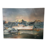 Oil on canvas Alain Chaussois (1950-2018) – Ocean liner Arcadia in the
