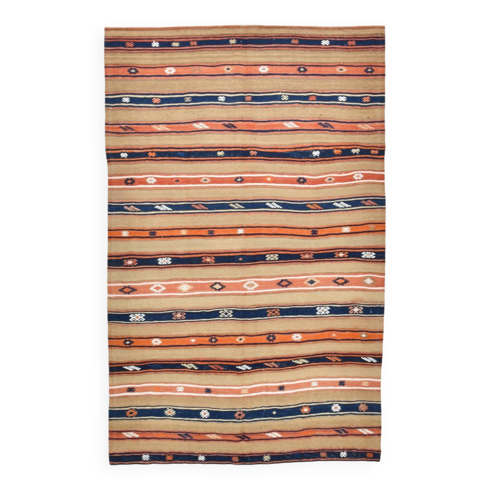 5x8 Multicolor Geometric Style Handwoven Kilim Rug, 145x230