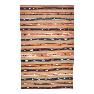 5x8 Multicolor Geometric Style Handwoven Kilim Rug, 145x230