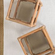 Pair of bedside tables or side tables, in rattan and smoked glass