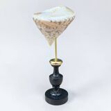 Nacre cone shell Troca on a turned black wooden base, late 19th century.