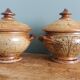 Soup bowls covered signed by Jean-Pierre Prud’homme in Puisaye stoneware.