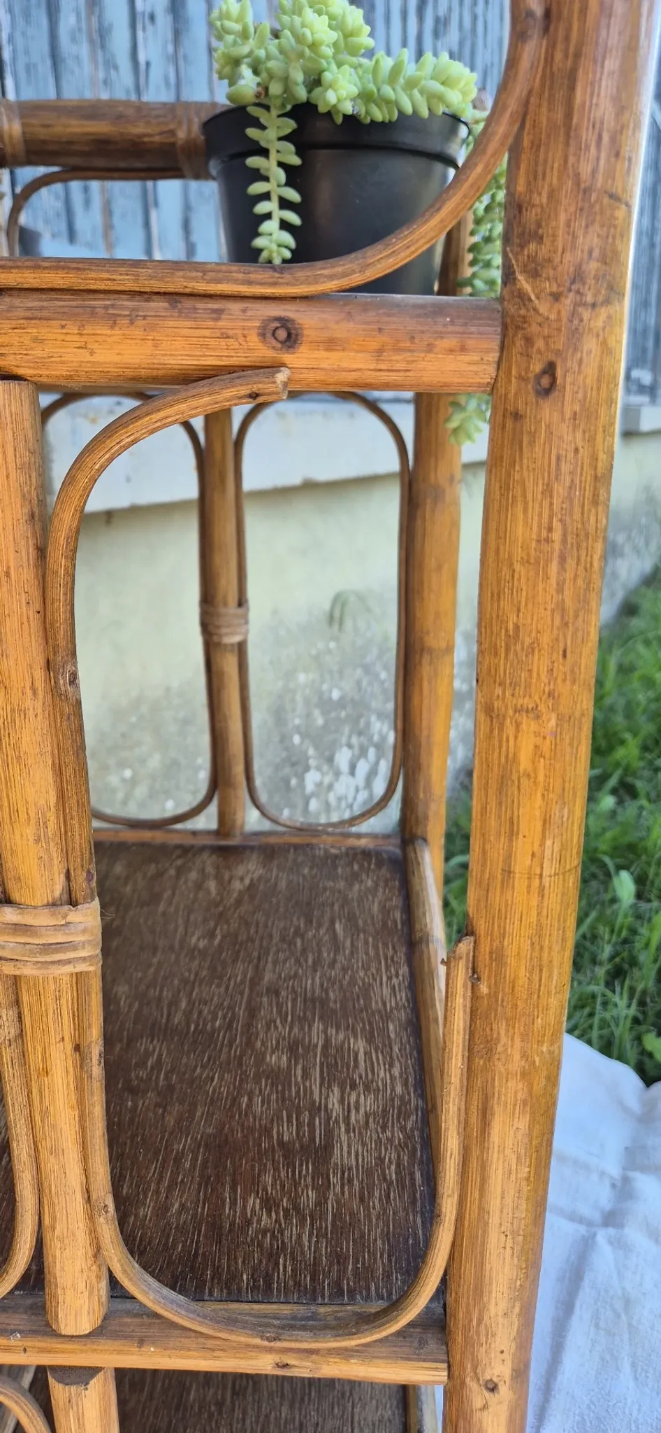 Set of 2 vintage bamboo rattan bedside shelves