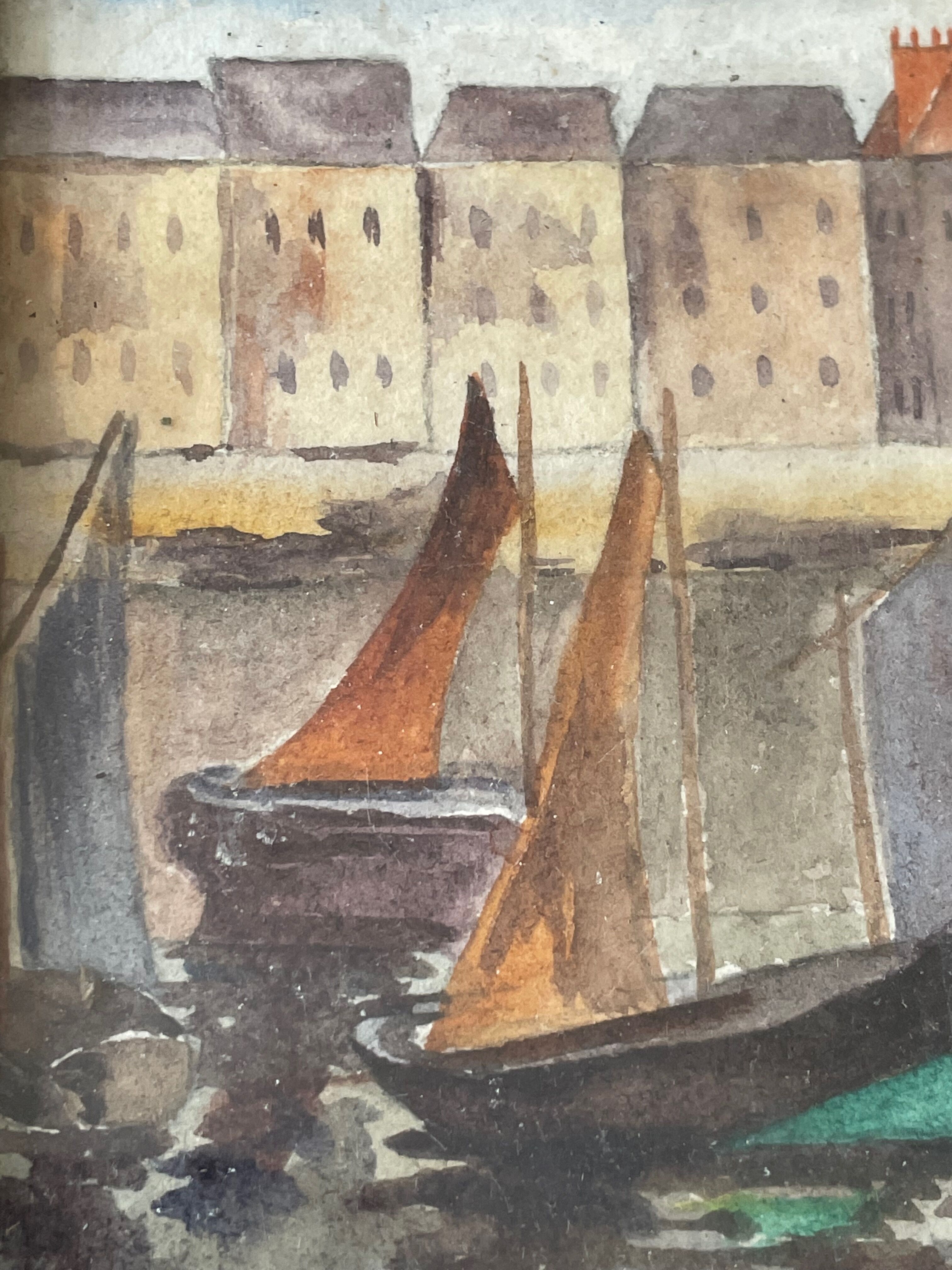 Painting painting 1935 Dunkirk Cottin marine port