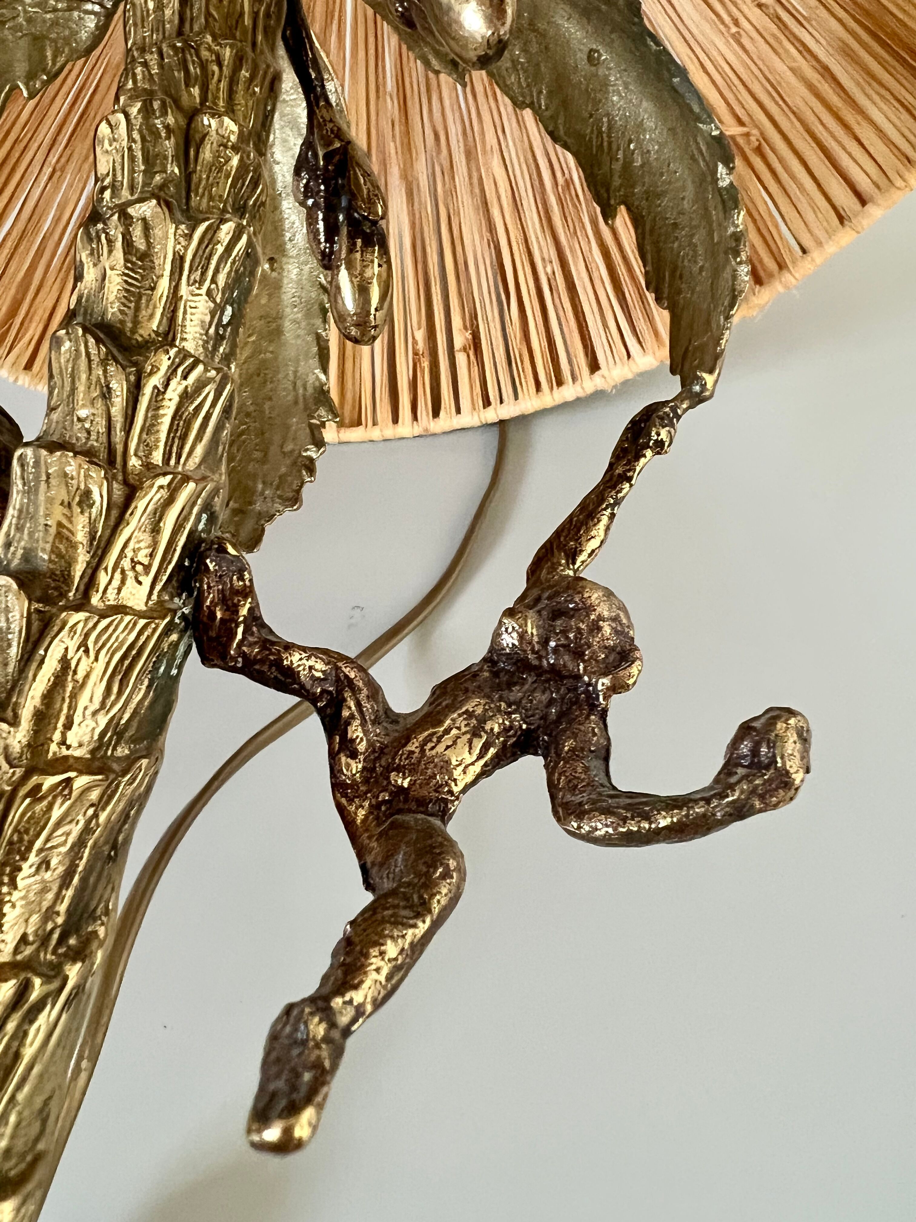 Table lamp gilded bronze palm tree and monkey