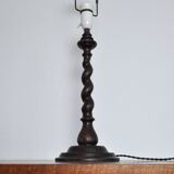 Vintage Oak Wood Barley Twist Table Lamp