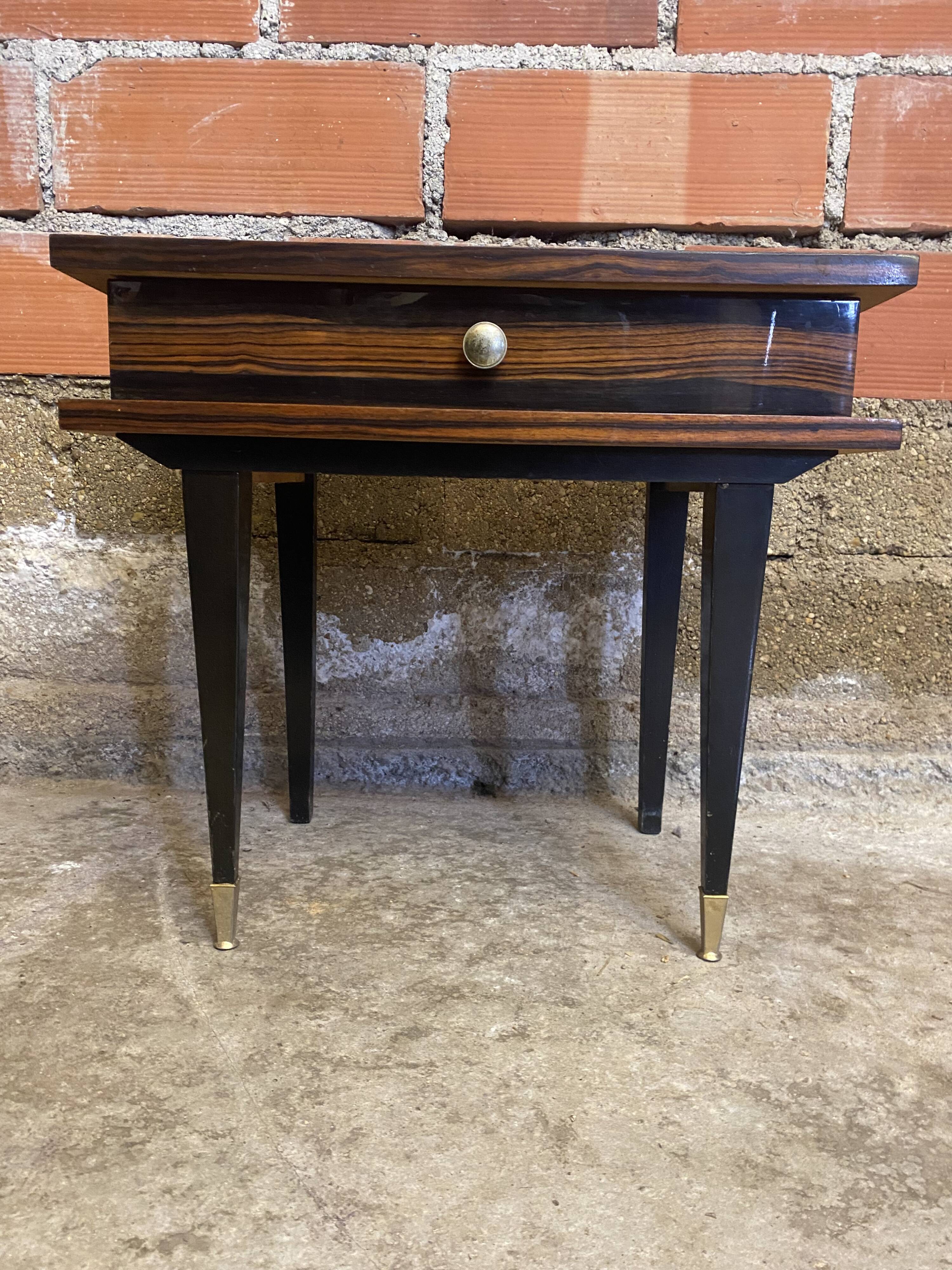Antique Nightstand with Drawer, Macassar Wood, Mid 20th Century, Vintage
