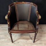 Louis XVI style office chair in mahogany and gilded bronze