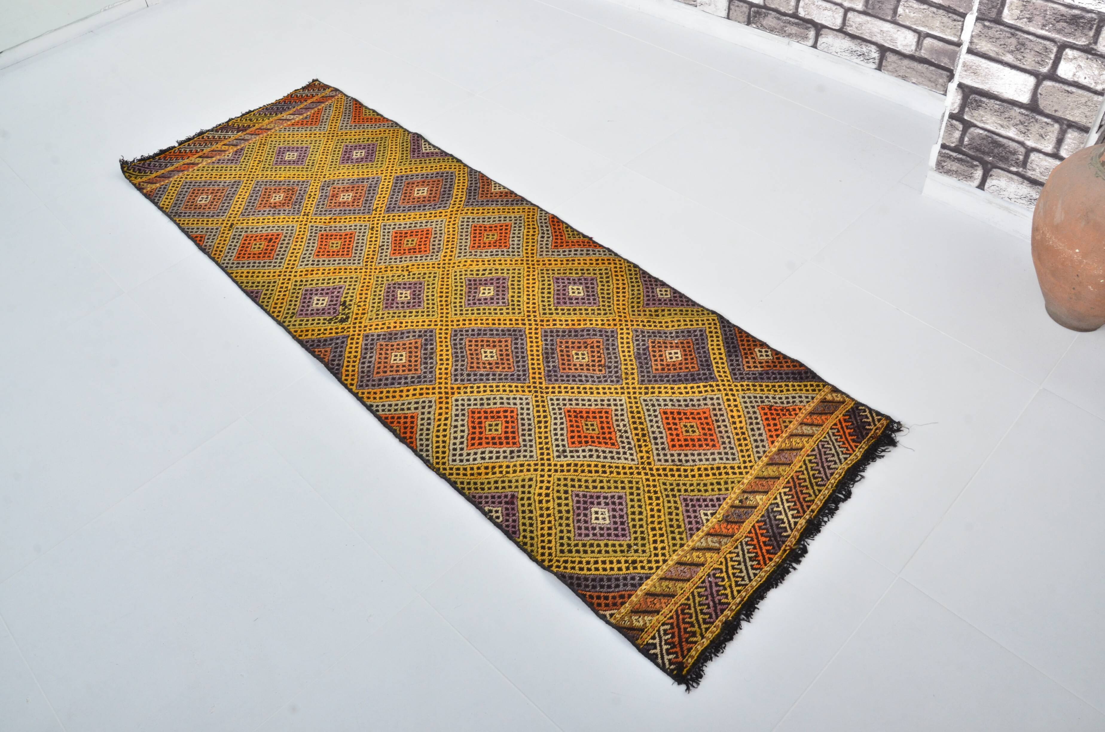 Tapis Kilim en laine tissé à la main de style bohème turc, référence 3401