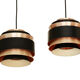 Pair of layered pendant lights in brushed aluminum. Denmark 1960s