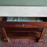 Solid wood console with white marble top in neoclassical style