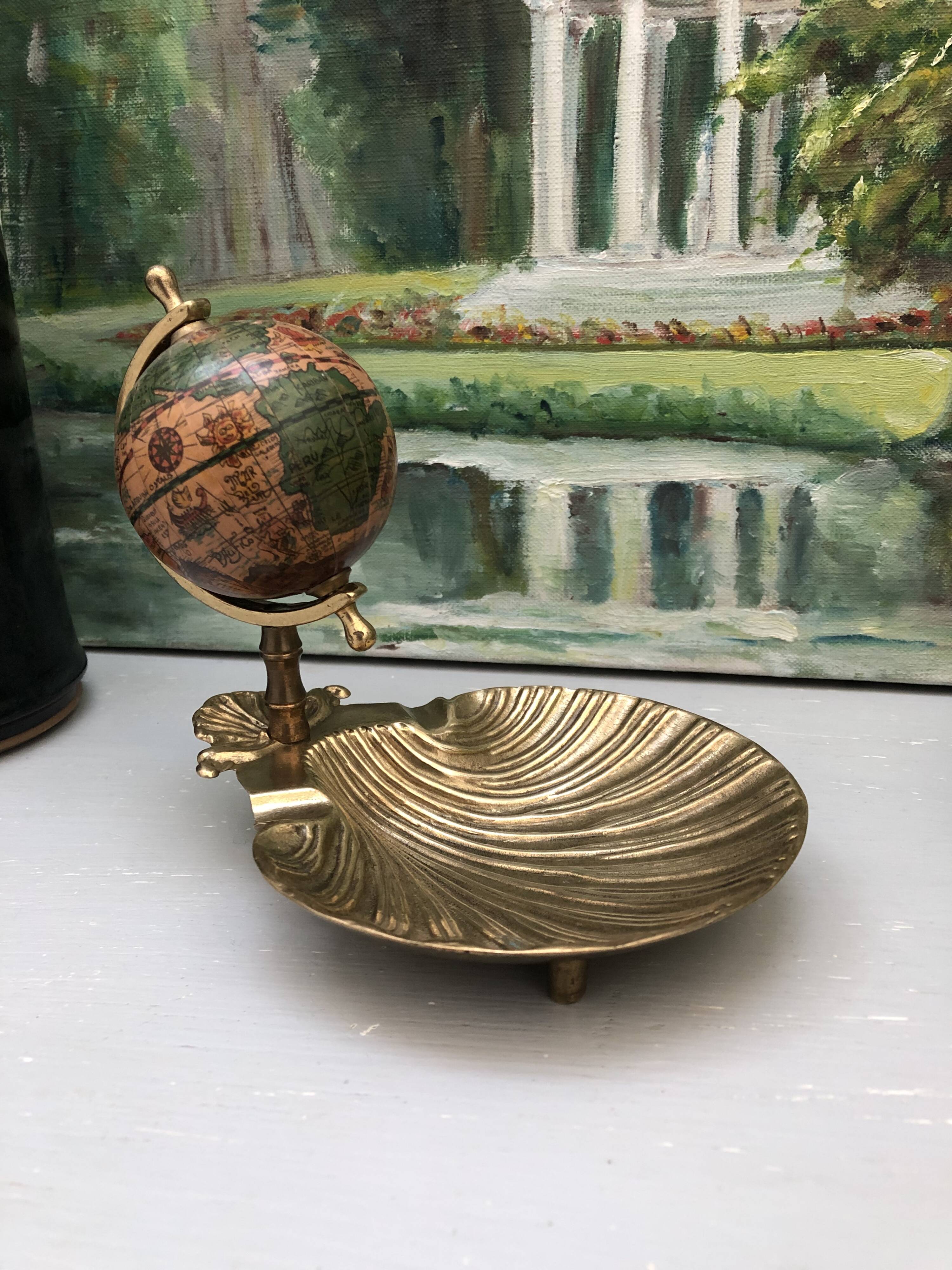 brass shell ashtray terrestrial globe