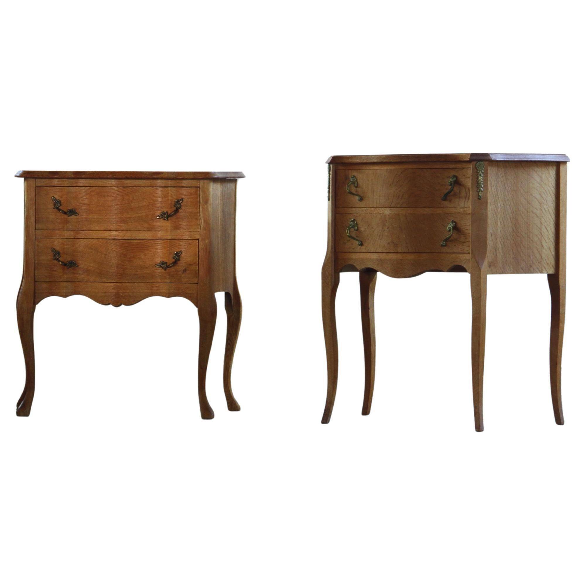 Vintage 1960s Danish Modern Oak Nightstands, Henning Kjærnulf Baroque style