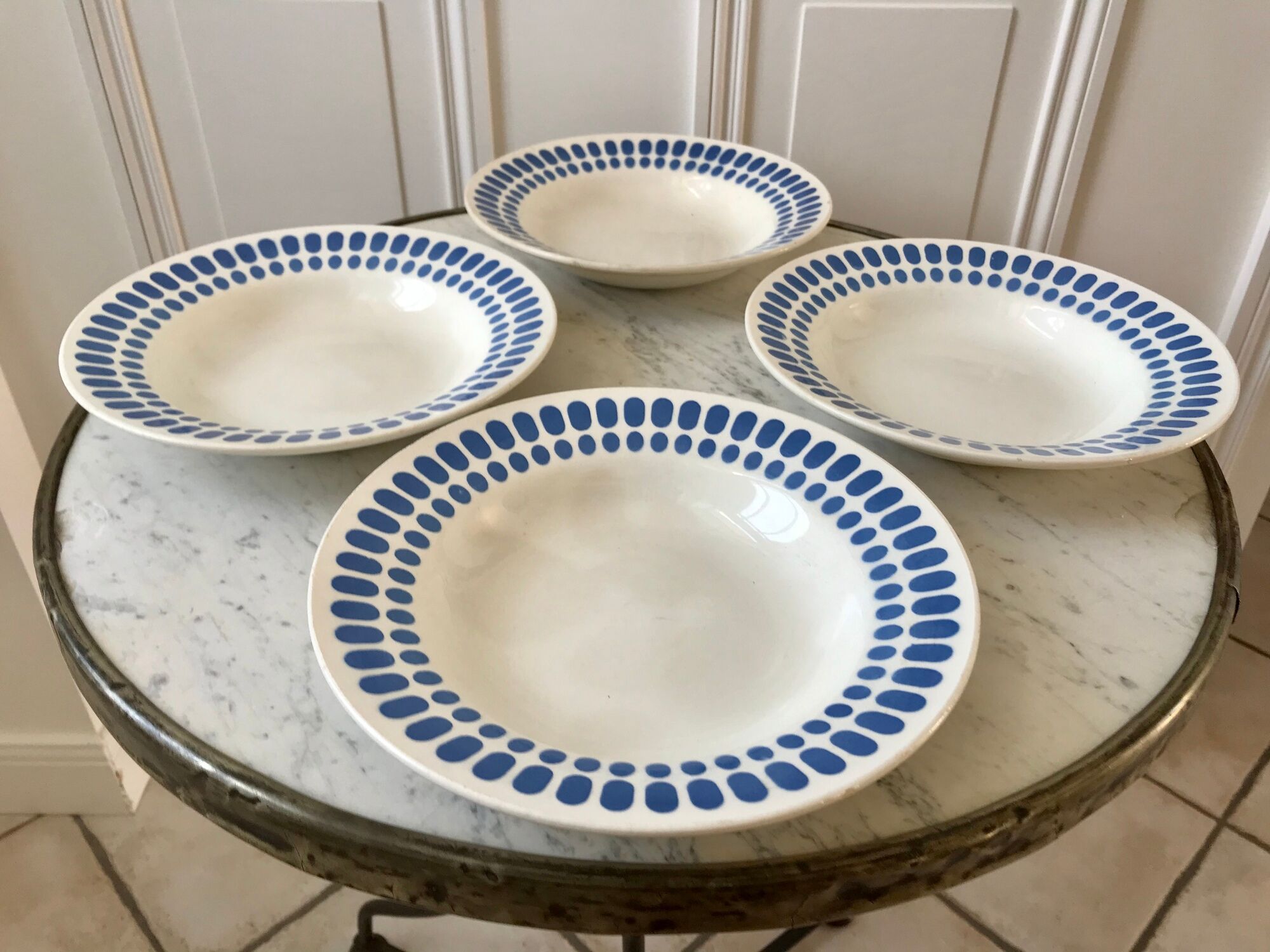 Set of 4 hollow plates Digoin Sarreguemines blue model "Tartan" 40s