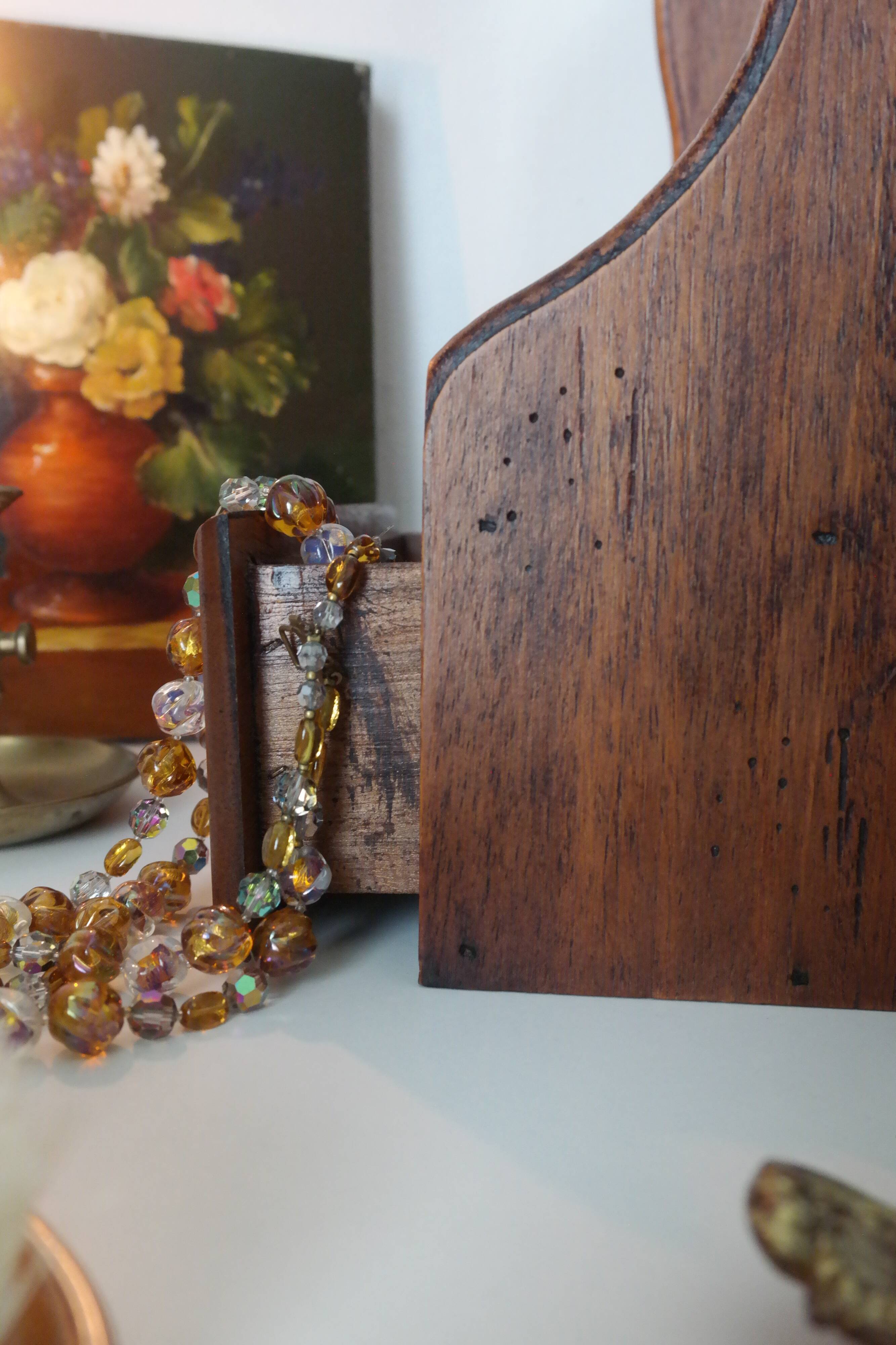 Vintage wooden table dressing table mirror 28x67cm