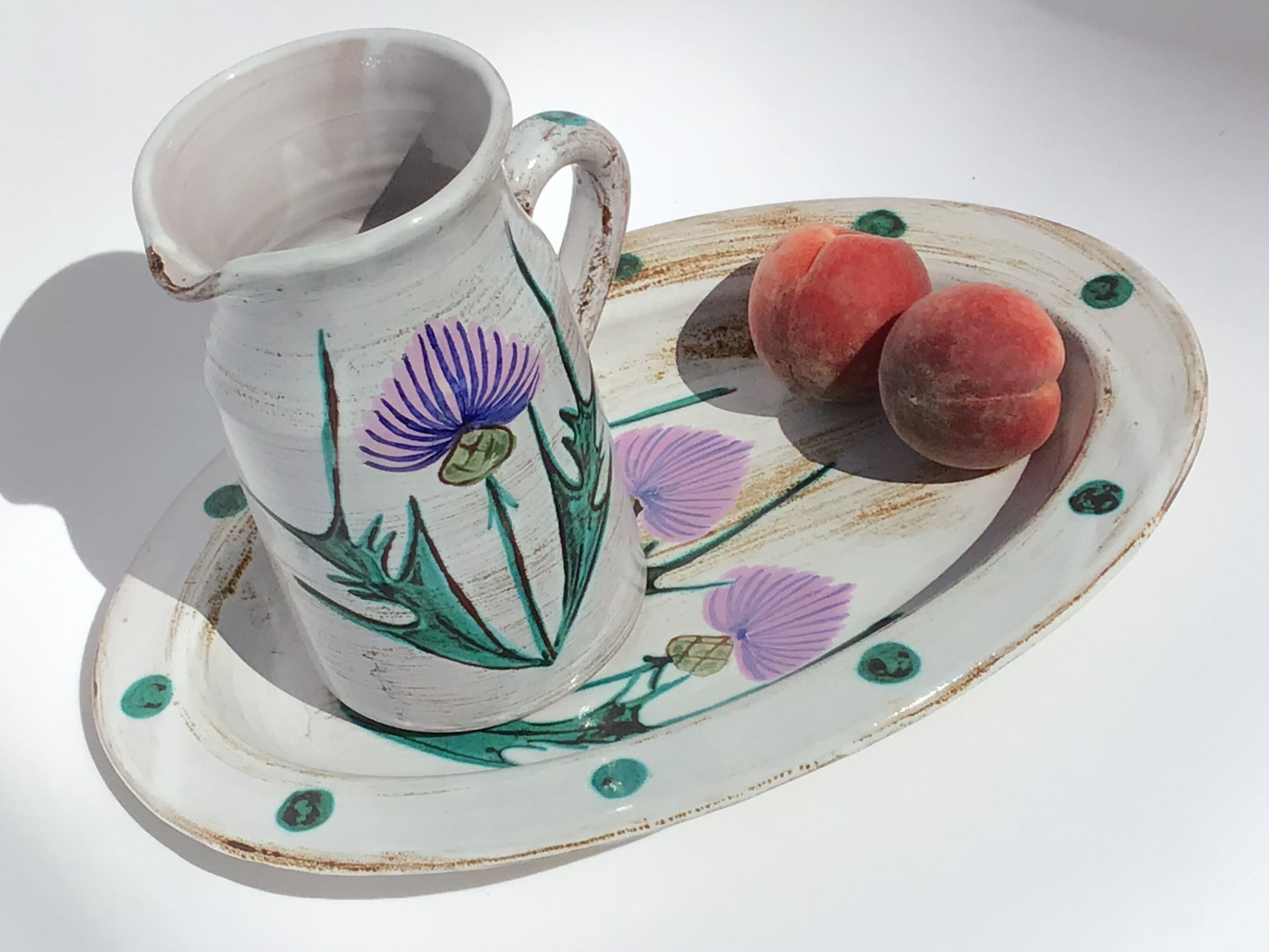 Oval dish Vallauris handmade thistles