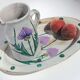 Oval dish Vallauris handmade thistles