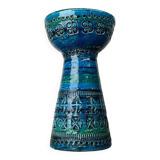 Bougeoir en céramique bleu Rimini moderne du milieu du siècle par Aldo Londi pour Bitossi, Italie, années 1960