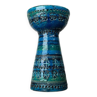 Mid-century modern blue ceramic candlestick Rimini by Aldo Londi for Bitossi, Italy, 1960s.