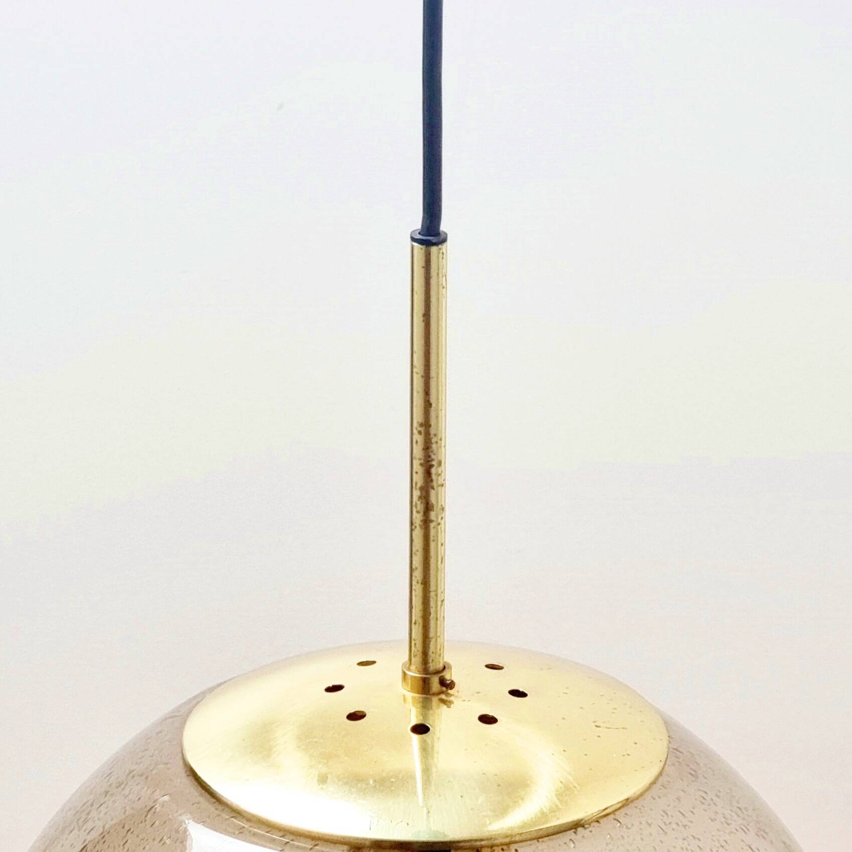 Large Mid-Century Smoked Air-Bubbled Glass Ball Pendant/Ceiling Light From Limburg, Germany, 1970s