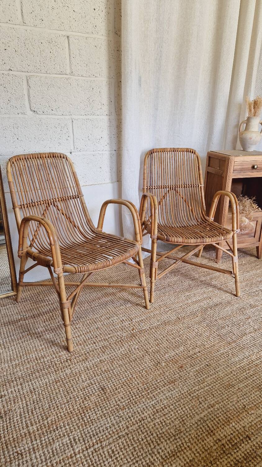 Pair of rattan armchairs