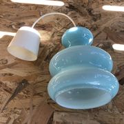 Old Suspension Opaline Blue + Thread White Decoration 70s Vintage