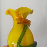 Murano style blown and pulled glass vase with raised flower