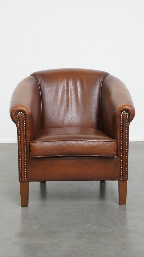 Fauteuil club en cuir de vache marron de style anglais