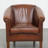 Brown Cowhide Leather Club Chair in English Style